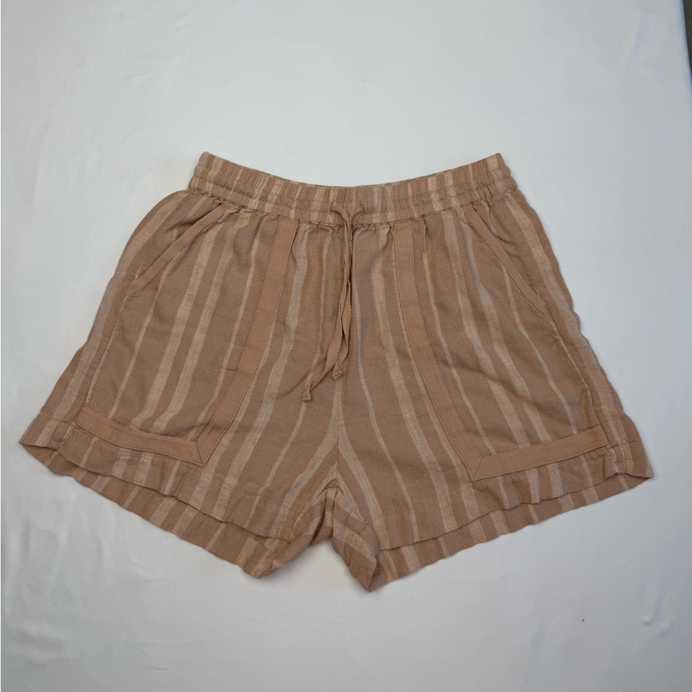 Splendid Collection Striped Linen Blend Drawstring Shorts Beige Summer Size S‎